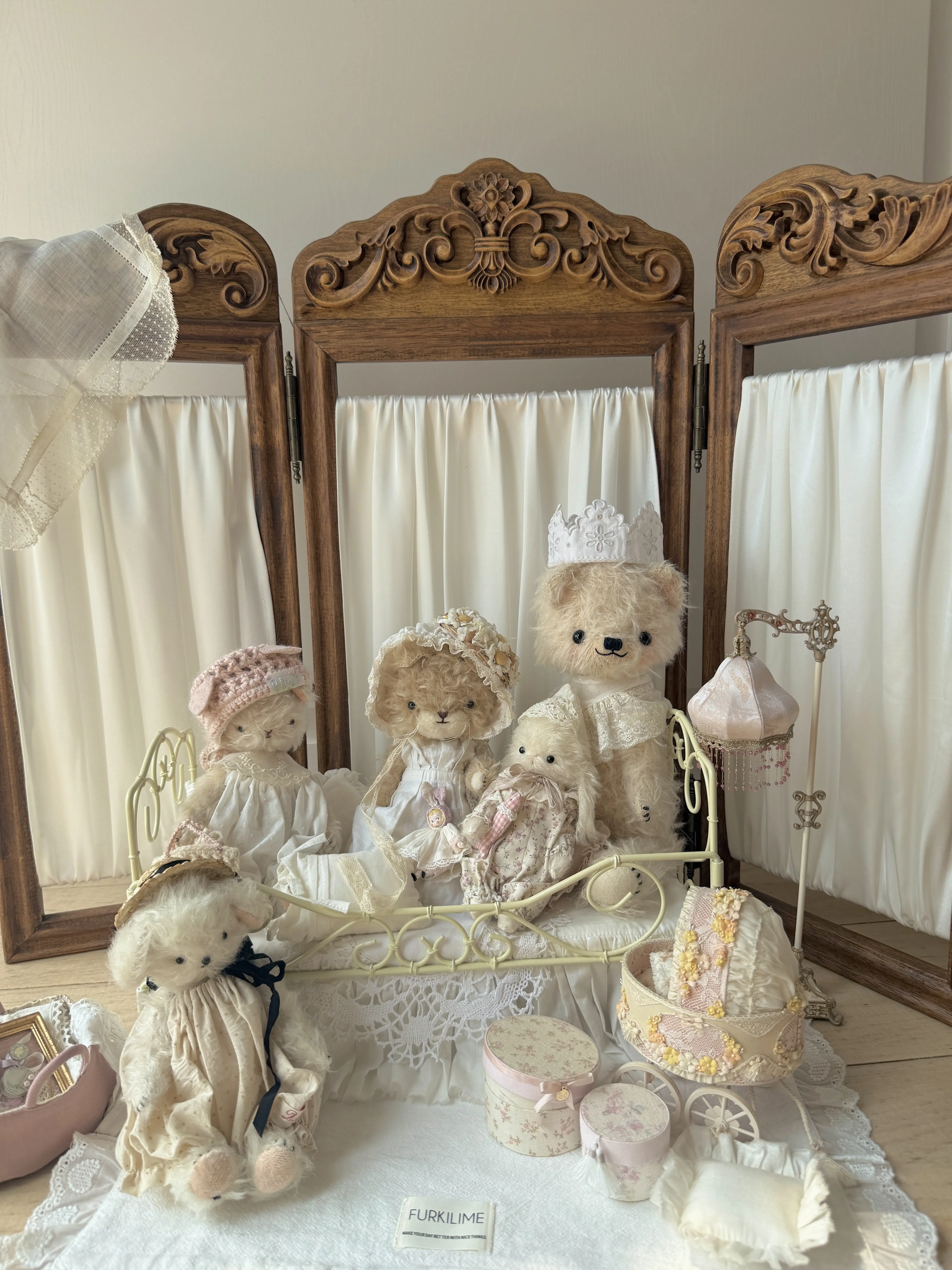 wooden pet room divider screen in a customer's home - Satin Carved Folding Pet Screen Divider